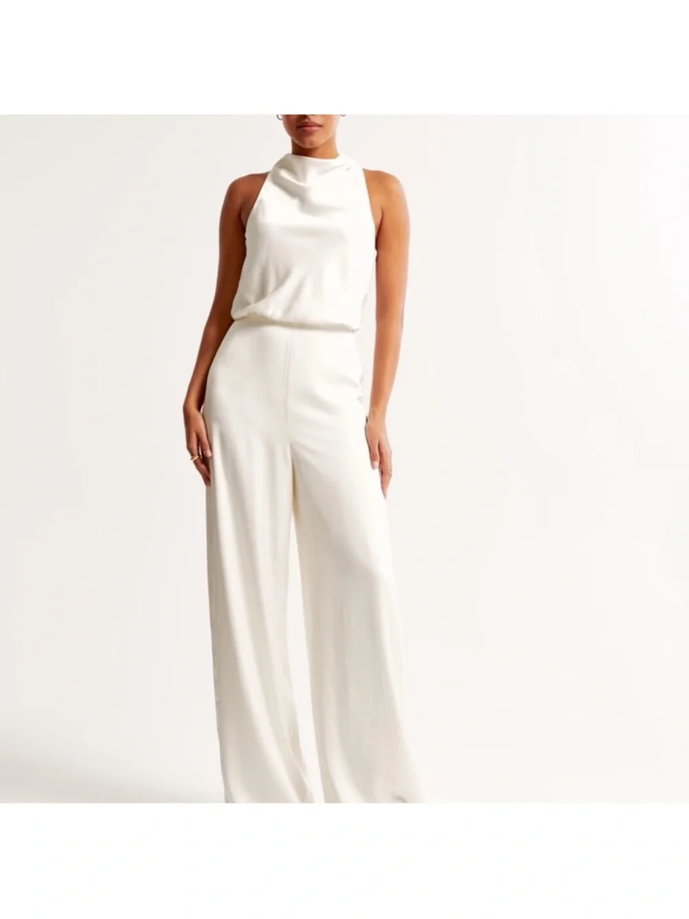 Abercrombie & Fitch Ivory Satin Wide Leg Jumpsuit - Picture 1 of 4